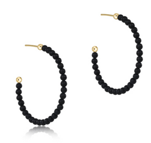 Beaded Gemstone 1.25" Post Hoop- 3mm Matte Onyx