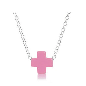 16" Necklace Sterling Signature Cross Bright Pink