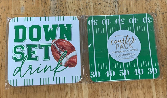 Square Coaster- Handpainted Down Set Drink Football Field