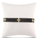3-Strand Classic Beaded Signature Cross Gold Bracelet- Matte Onyx