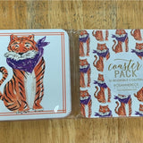 Square Coaster- Handpainted Tiger with Purple Bandana