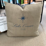 Lake Oconee Compass with Coordinates Natural Square Pillow PSQN732