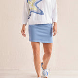 3/4 Sleeve Scoop Neck Sweater with Star Intarsia- White