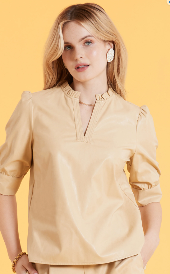 Jenny Vegan Leather Top- Flax