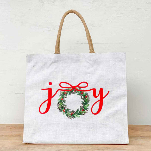 Joy Wreath Carryall Tote White/Red/Green 22x19x8