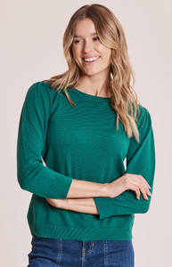 Julianne Cotton Cashmere Puff Sleeve Top- Verde