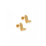 Screwback Stud Earrings - Daisy Cowgirl Boot Gold