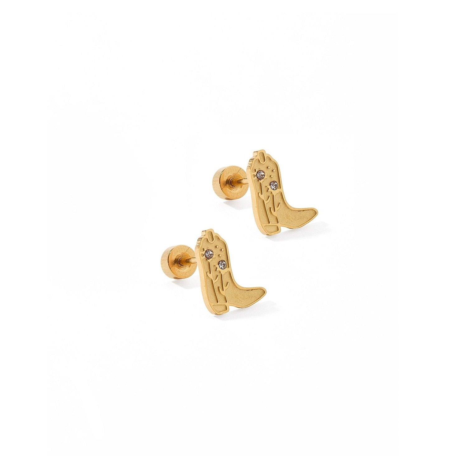 Screwback Stud Earrings - Daisy Cowgirl Boot Gold