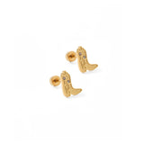 Screwback Stud Earrings - Daisy Cowgirl Boot Gold