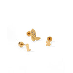 Screwback Stud Earrings - Daisy Cowgirl Boot Gold
