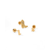 Screwback Stud Earrings - Daisy Cowgirl Boot Gold