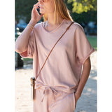 Frenchie Raw Edge V-Neck Sweatshirt - Mineral Pink