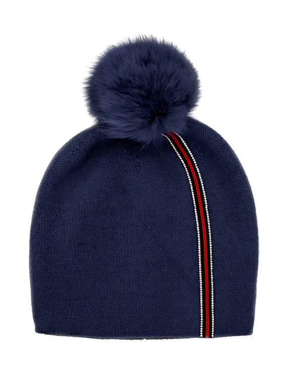 Navy Hat with Crystal Stripe- HT0104