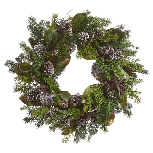 Whitewash Pinecone and Mixed Greenery Wreath