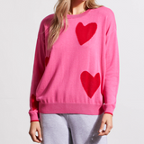 Crewneck Sweater with Pointelle Hearts- Hi Pink
