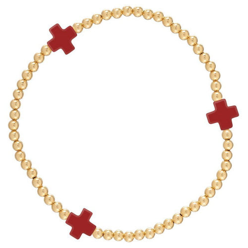 Signature Cross Gold 3mm Bead Bracelet Red