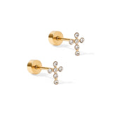 Screwback Stud Earrings - Clara Cross Gold Sparkle