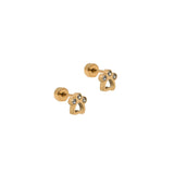 Screwback Stud Earrings - Paw Print CZ Gold