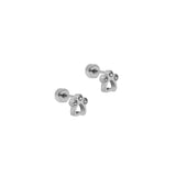 Screwback Stud Earrings - Paw Print CZ Silver