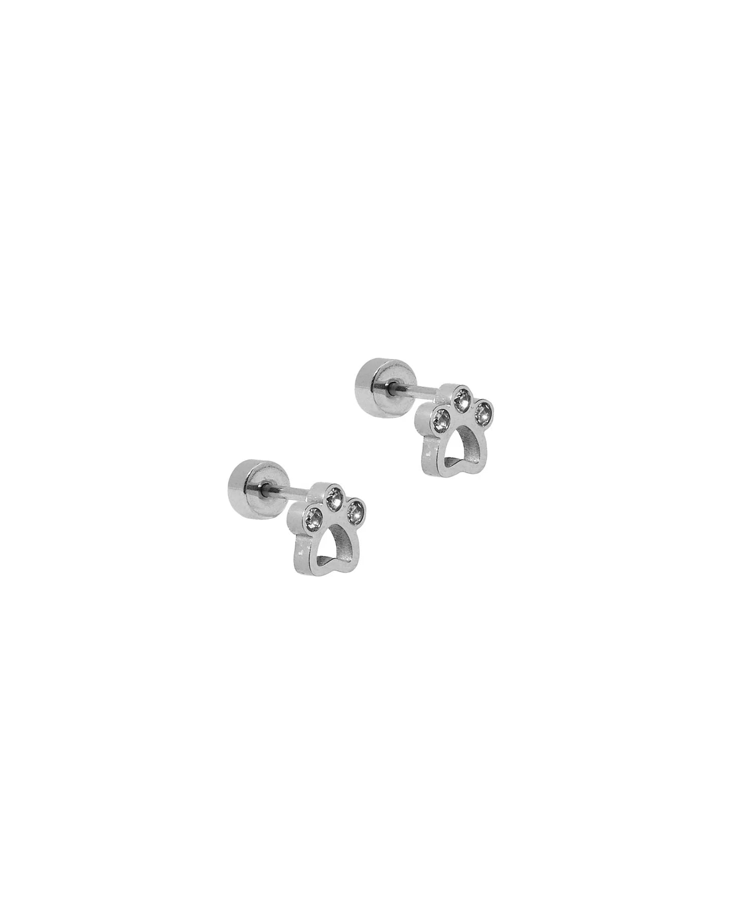 a pair of silver earrings with small stones