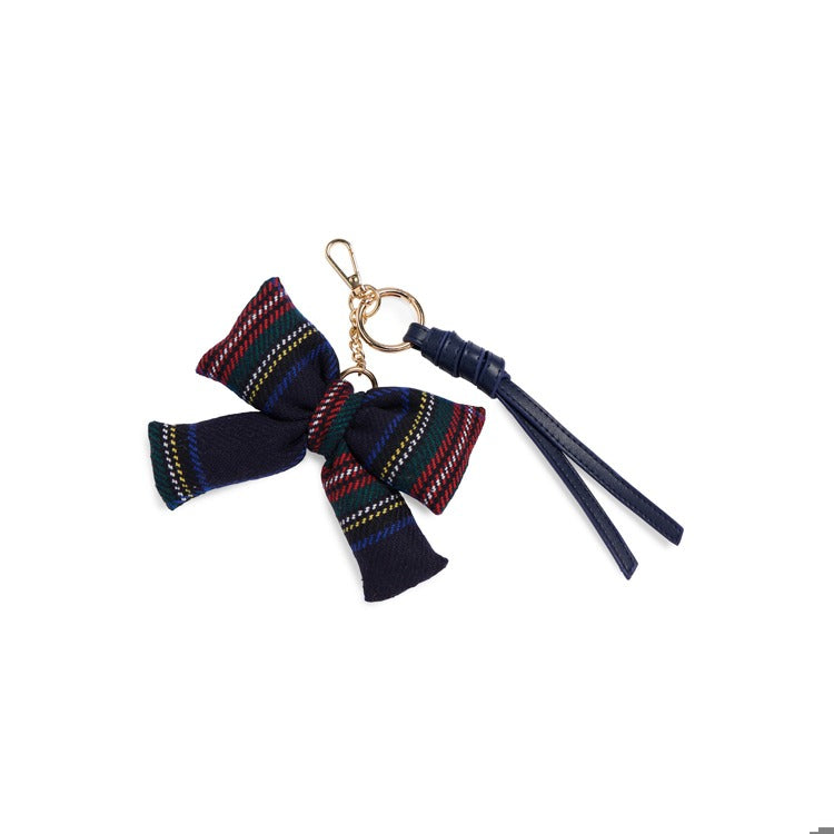 PLAID BOW BAG CHARM/KEY RING,NAVY