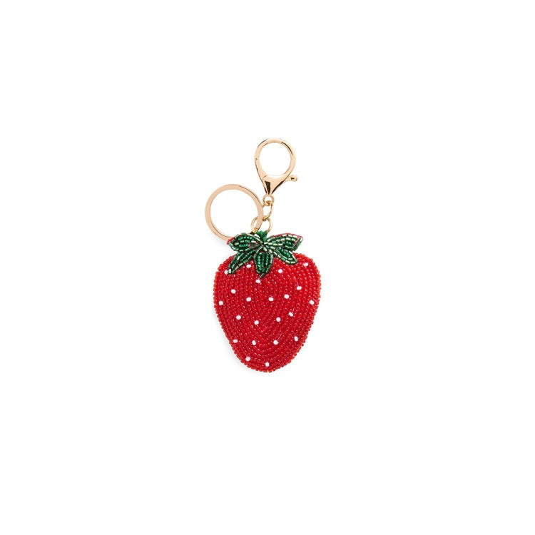 STRAWBERRY BEADED BAG CHARM/KEY RING,RED