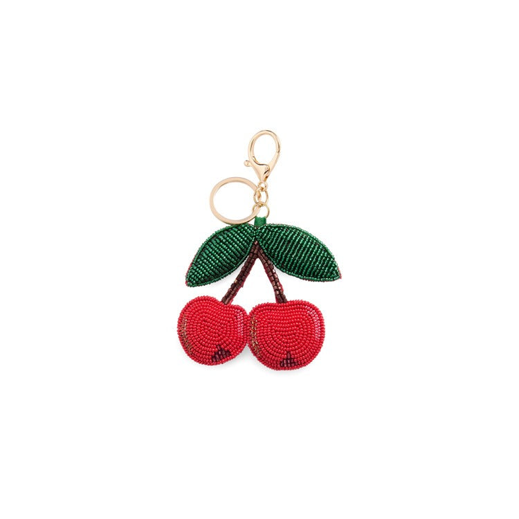 CHERRIES BEADED BAG CHARM/KEY RING,RED