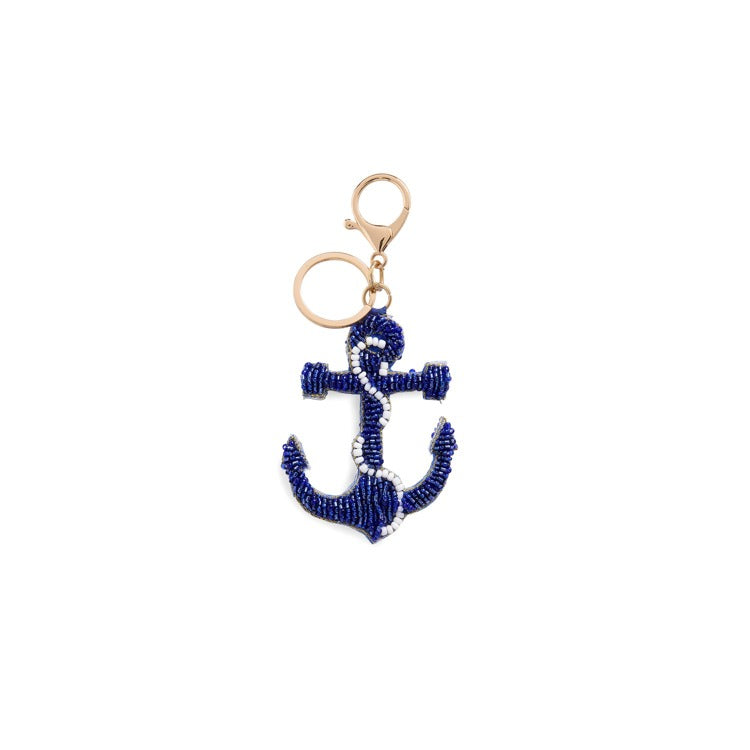 ANCHOR BEADED BAG CHARM/KEY RING,BLUE