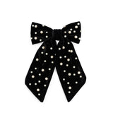 VELVET AND PEARLS BOW CLIP,BLACK