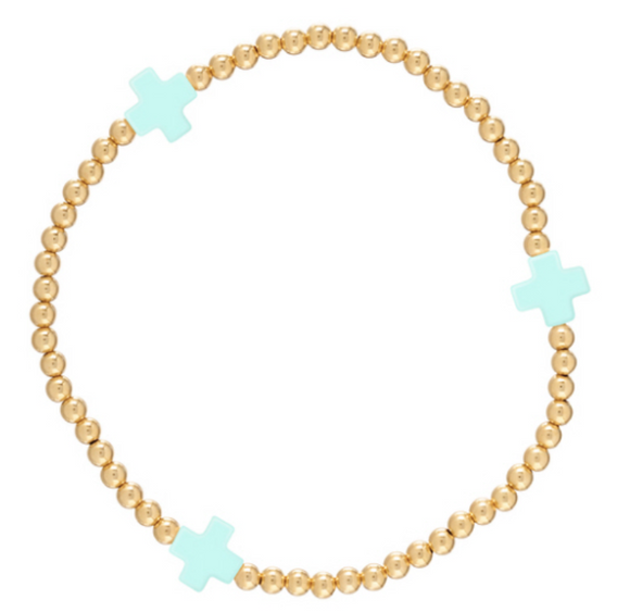 Signature Cross Gold Pattern 3mm Bead Bracelet- Mint