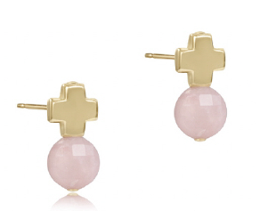 Signature Cross Gold Stud -Pink Opal