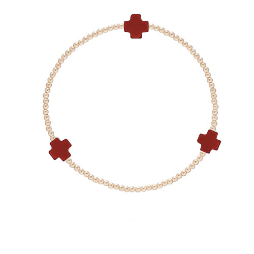 Signature Cross Gold Pattern 2mm Bead Bracelet- Red