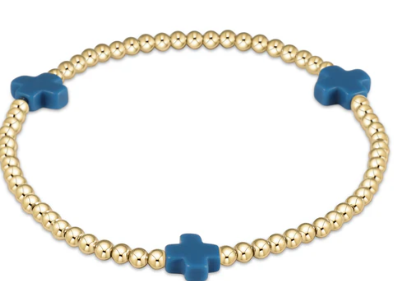 Signature Cross Gold Pattern 3mm Bead Bracelet- Cobalt