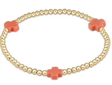 Signature Cross Gold Pattern 3mm Bead Bracelet- Coral