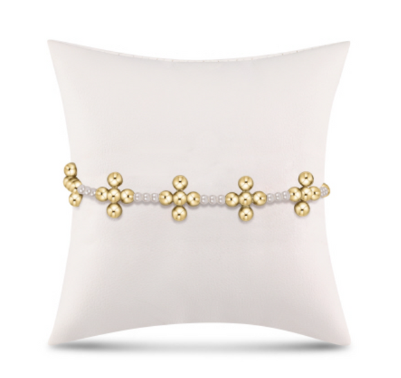 Signature Cross Sincerity Pattern Pearl 3mm Bead Bracelet- Classic Beaded Signature Cross Gold- 4mm Bead Gold