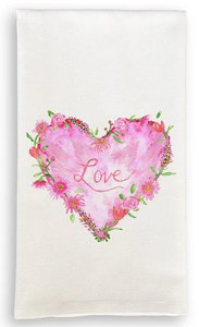 Solid Floral Heart with Love Dish Towel D970