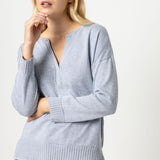 Split Neck Pullover Sweater
