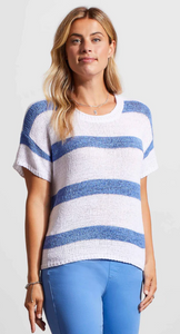 Short Sleeve Scoop Neck Sweater- Blue Star