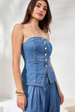 Button Down Denim Bustier w/ Smocking at Back | Amalfi Coast