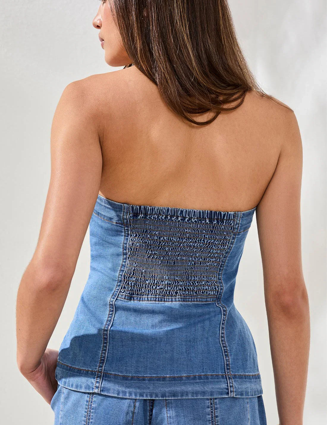 Button Down Denim Bustier w/ Smocking at Back | Amalfi Coast