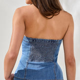 Button Down Denim Bustier w/ Smocking at Back | Amalfi Coast