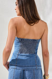 Button Down Denim Bustier w/ Smocking at Back | Amalfi Coast