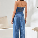 Button Down Denim Bustier w/ Smocking at Back | Amalfi Coast
