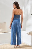 Button Down Denim Bustier w/ Smocking at Back | Amalfi Coast