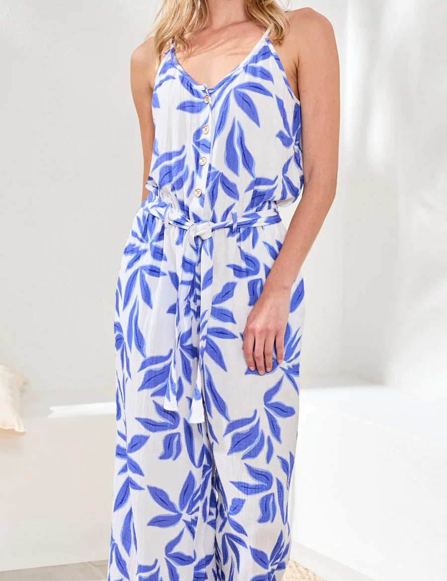 Button Front Jumpsuit | Baja Blue