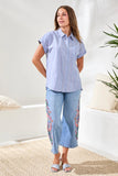 Cotton Cap Sleeve Button Front Blouse
