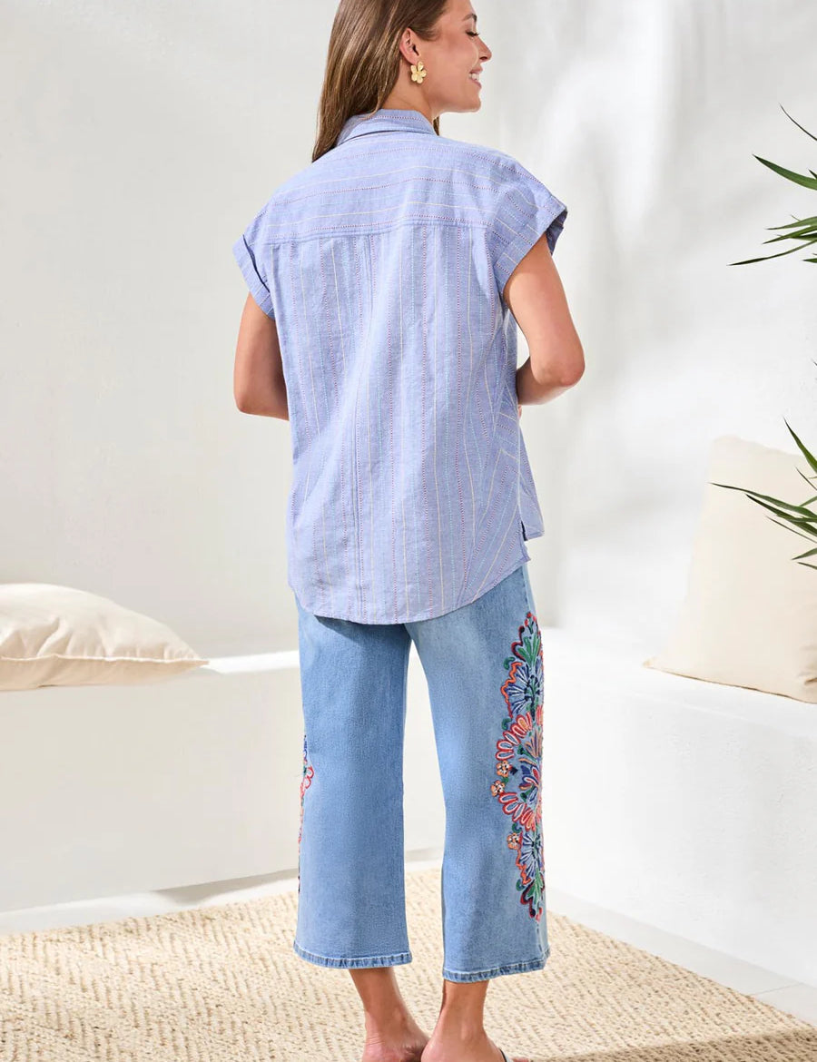 Cotton Cap Sleeve Button Front Blouse