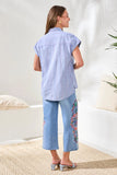 Cotton Cap Sleeve Button Front Blouse