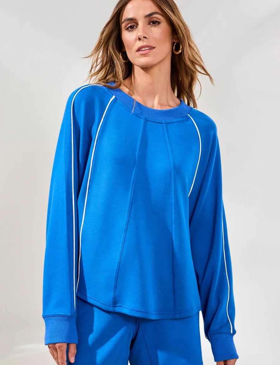 Techno Lux Crew Neck Dolman Top w/Piping | Turkish Sea