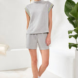 Techno-Lux Mock Neck Top | Light Grey Mix